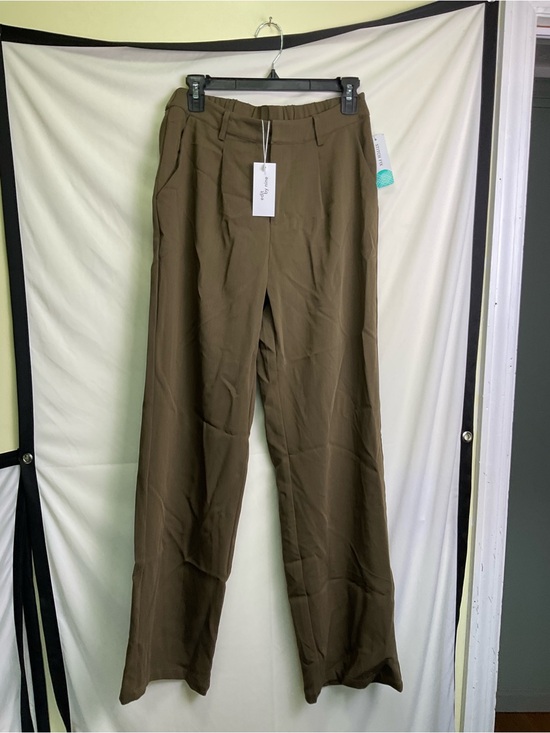 Edit By Nine Pants - Picket Detail Woven Straight Pants - Olive